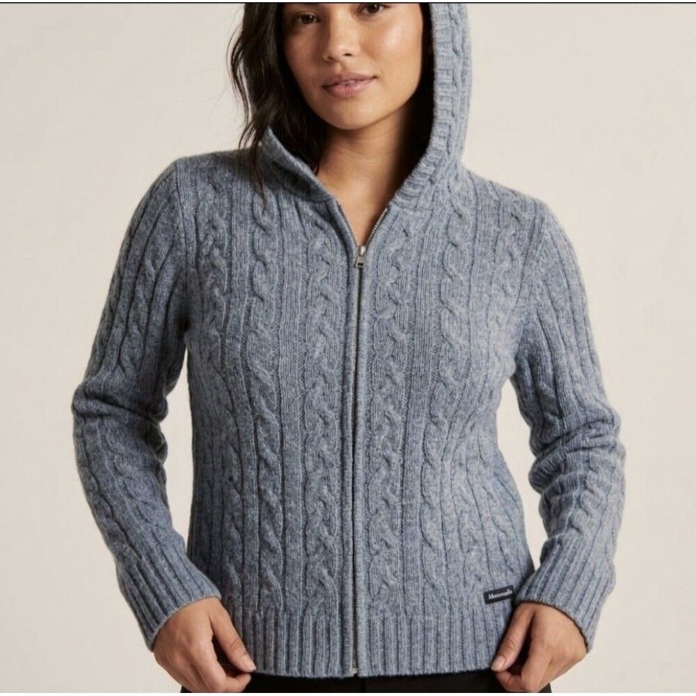 Abercrombie & Fitch Sweater Hoodie Y2K Women Size Large Knit Wool Zip Has Stain